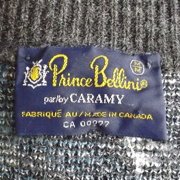 PRINCE BELLINI Sweater, M, Acrylic/Wool, V-neck, Abstract Pattern, VINTAGE - Picture 7 of 10